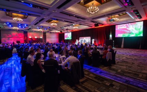 Attendees enjoying dinner